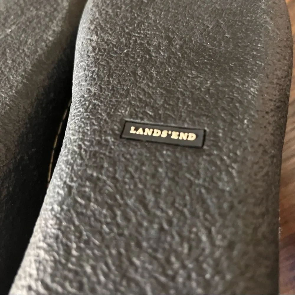 Lands' End Black Suede Fleece Lined Winter Ankle Boots with Zipper Size 10 B